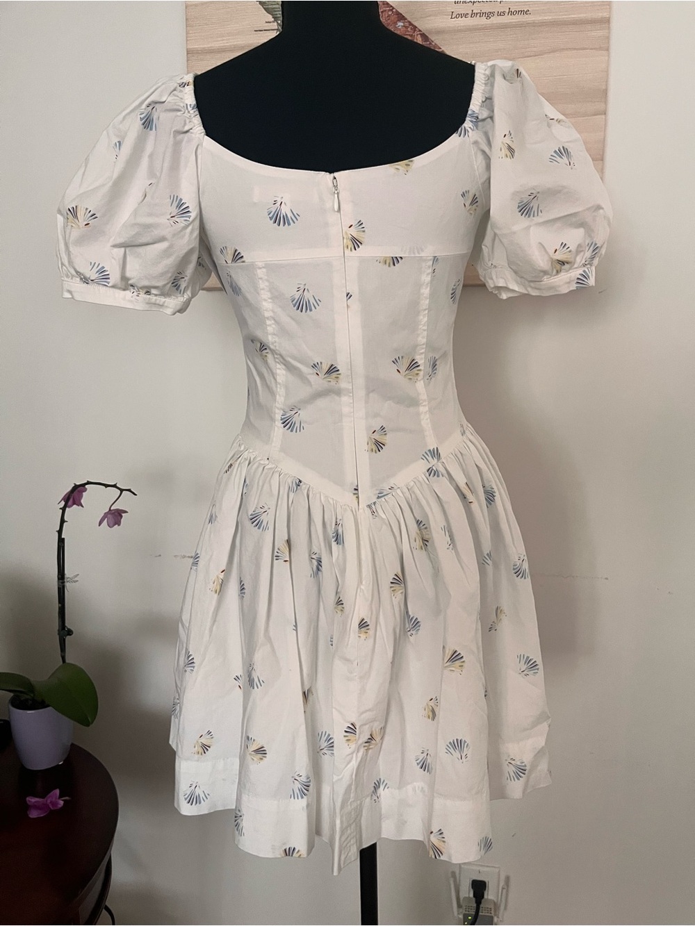 Wayf White Mini Dress with Pastel Fan Print - Picture 2 of 7